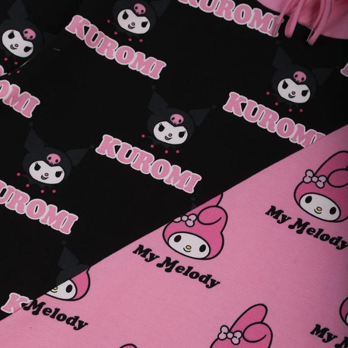 Pink / Black Hello Kitty My Melody & Kuromi x Dumbgood Pattern Split Hoodie | CA_HK35754