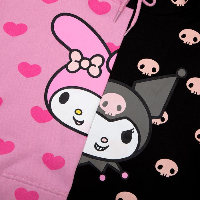 Pink / Black Hello Kitty My Melody & Kuromi x Dumbgood Split Hoodie | CA_HK14592