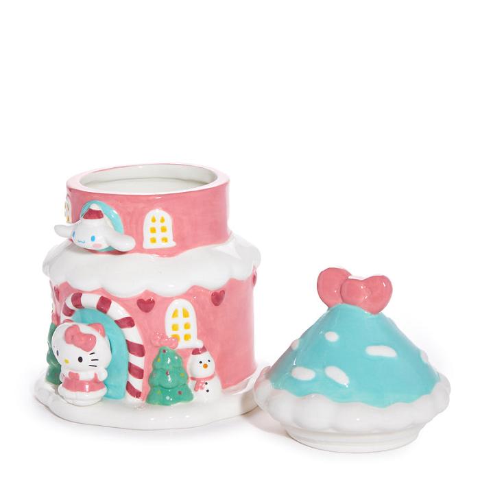 Pink / Blue Hello Kitty Hello Kitty and Cinnamoroll Ceramic Holiday Cottage Cookie Jar | CA_HK28237