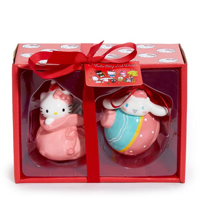 Pink / Blue Hello Kitty Hello Kitty and Cinnamoroll 2-pc Holiday Ceramic Ornament Set (Pastel Pink) | CA_HK76381