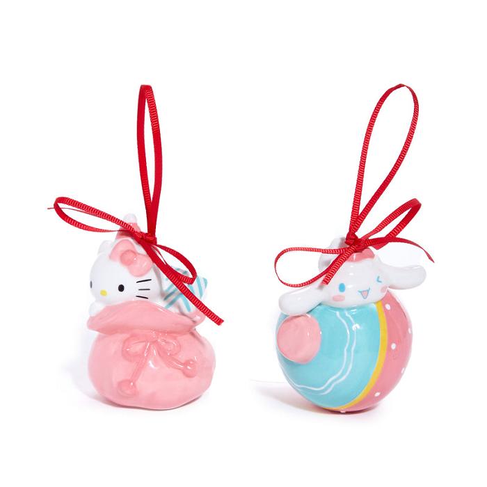 Pink / Blue Hello Kitty Hello Kitty and Cinnamoroll 2-pc Holiday Ceramic Ornament Set (Pastel Pink) | CA_HK76381