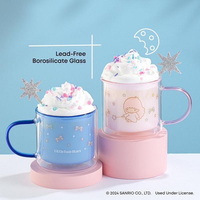 Pink / Blue Hello Kitty LittleTwinStars Double Wall Coffee Mugs (Set of 2) | CA_HK92636