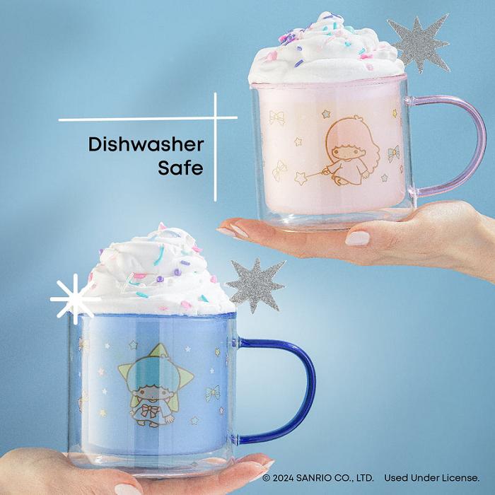 Pink / Blue Hello Kitty LittleTwinStars Double Wall Coffee Mugs (Set of 2) | CA_HK62605