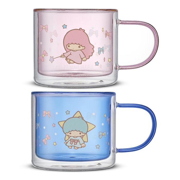 Pink / Blue Hello Kitty LittleTwinStars Double Wall Coffee Mugs (Set of 2) | CA_HK62605