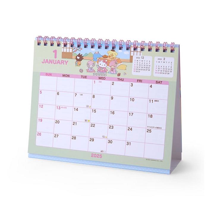 Pink / Blue Hello Kitty Sanrio Characters 2025 Desk Calendar | CA_HK64273