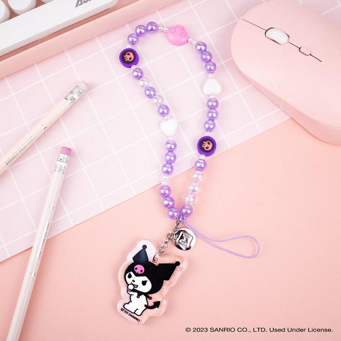 Purple Hello Kitty Kuromi Beaded Charm Mobile Phone Wrist Strap | CA_HK19991