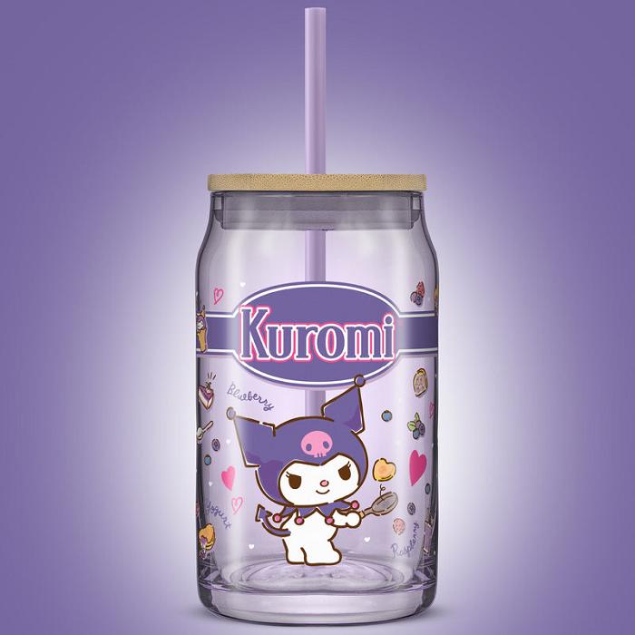 Purple Hello Kitty Kuromi Favorite Flavor Lidded Glass Tumbler | CA_HK80899