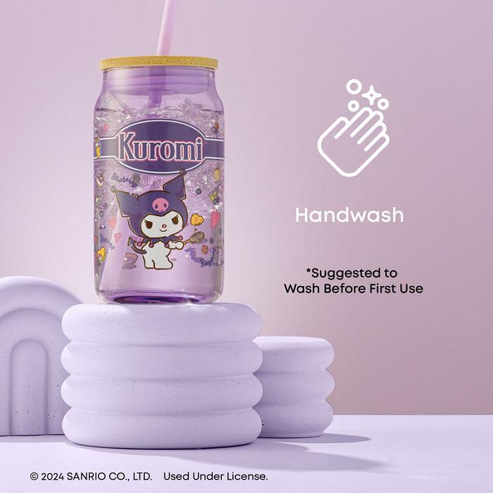 Purple Hello Kitty Kuromi Favorite Flavor Lidded Glass Tumbler | CA_HK80899