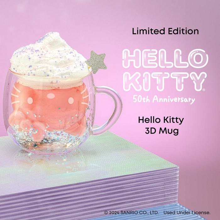 Red Hello Kitty Hello Kitty 50th Anniversary Limited Edition 3D Double Wall Glass Mug | CA_HK64997