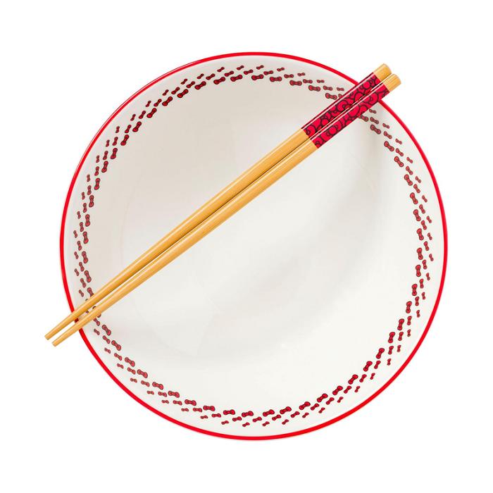 Red Hello Kitty Hello Kitty Ceramic Noodle Bowl and Chopstick Set (Red Bows) | CA_HK93142