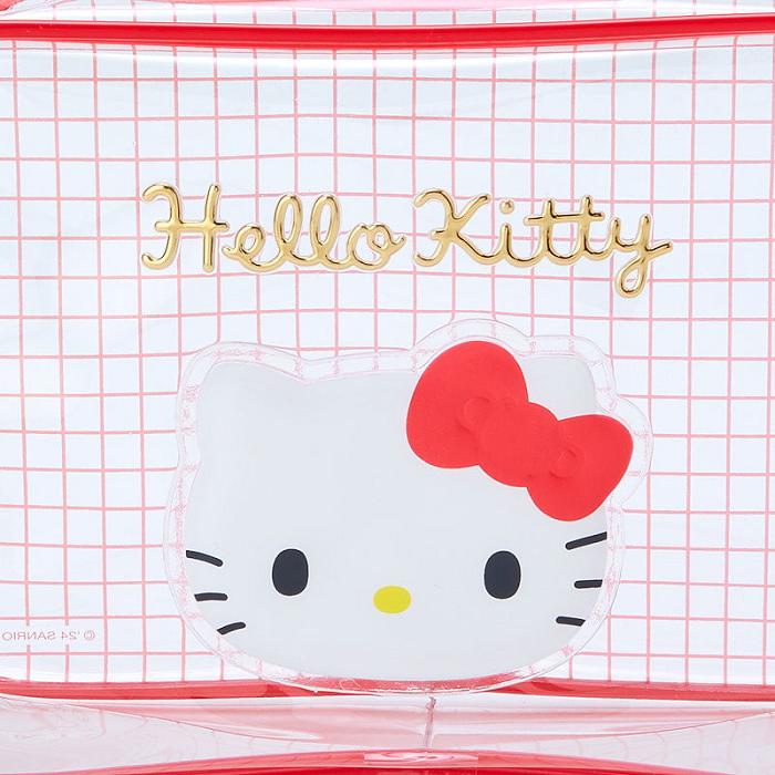 Red Hello Kitty Hello Kitty Clear Grid Zipper Pouch | CA_HK51639