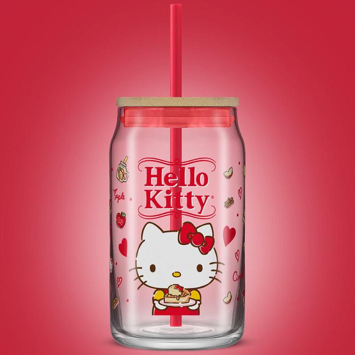 Red Hello Kitty Hello Kitty Favorite Flavor Lidded Glass Tumbler | CA_HK69880