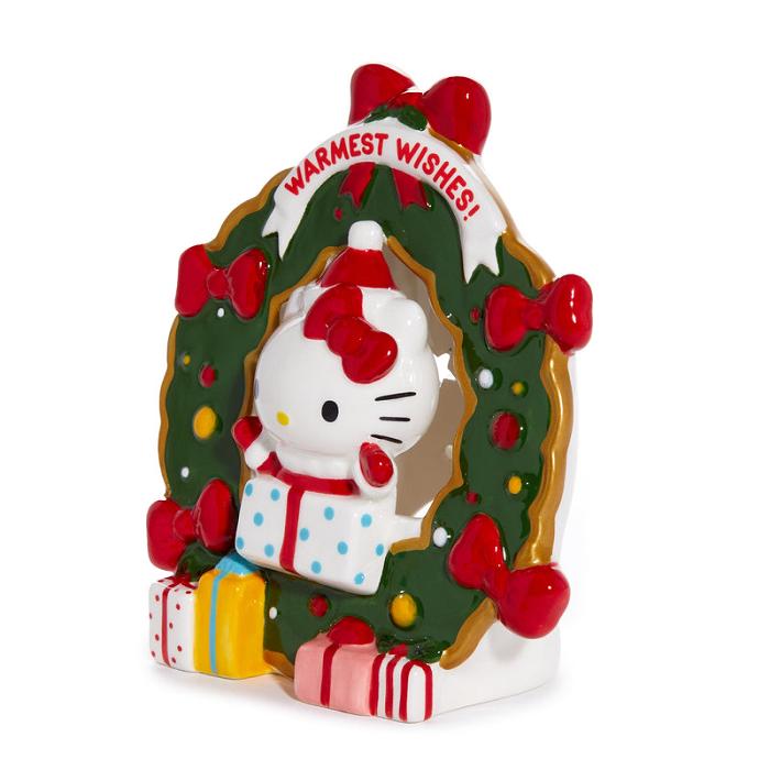 Red / Green Hello Kitty Hello Kitty Holiday Wreath Ceramic Tealight Holder | CA_HK53983