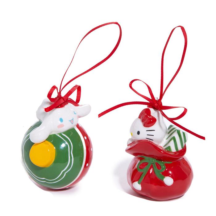 Red / Green Hello Kitty Hello Kitty and Cinnamoroll 2-pc Holiday Ceramic Ornament Set (Red) | CA_HK15244