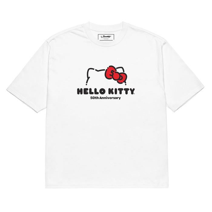 White Hello Kitty Hello Kitty 50th Anniversary Classic Oversized Tee | CA_HK61926