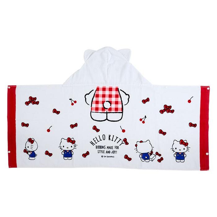 White Hello Kitty Hello Kitty Cherry Kids Hooded Towel | CA_HK58347