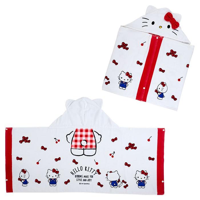 White Hello Kitty Hello Kitty Cherry Kids Hooded Towel | CA_HK23134