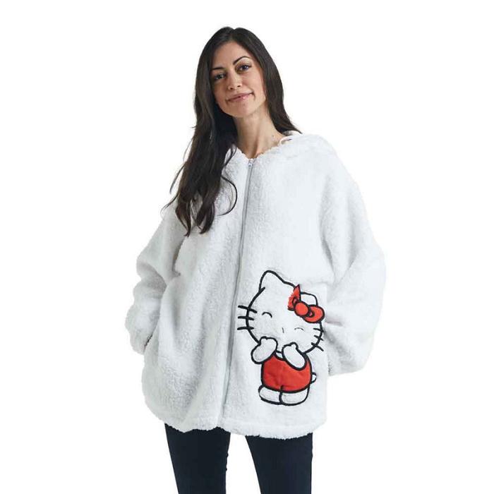 White Hello Kitty Hello Kitty Cozy Sherpa Zip Lounge Hoodie | CA_HK92118