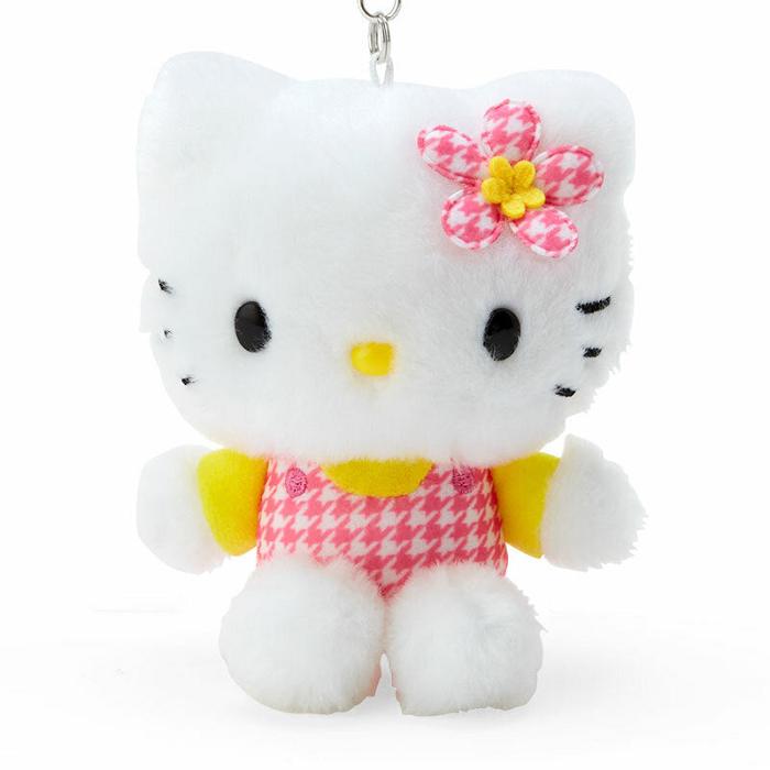 White Hello Kitty Hello Kitty Plush Mascot Keychain (Floral Houndstooth Series) | CA_HK71820