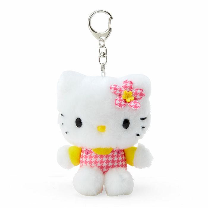 White Hello Kitty Hello Kitty Plush Mascot Keychain (Floral Houndstooth Series) | CA_HK71820