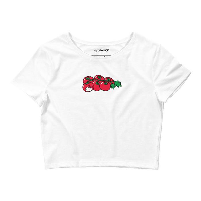 White Hello Kitty Hello Kitty Tomato Cropped Tee | CA_HK70798