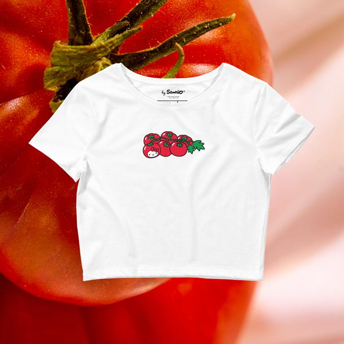 White Hello Kitty Hello Kitty Tomato Cropped Tee | CA_HK70798