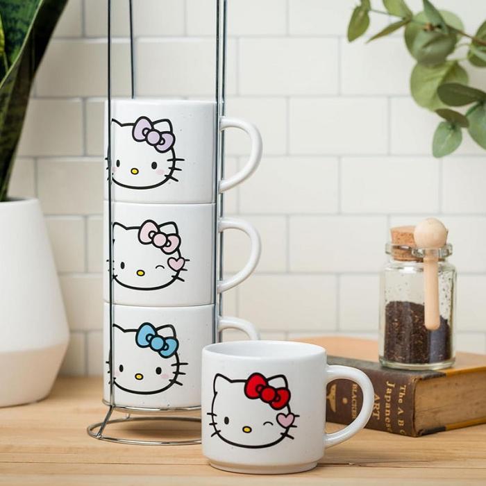 White Hello Kitty Hello Kitty Winking Hearts 5-Piece Ceramic Mug Stack | CA_HK48382