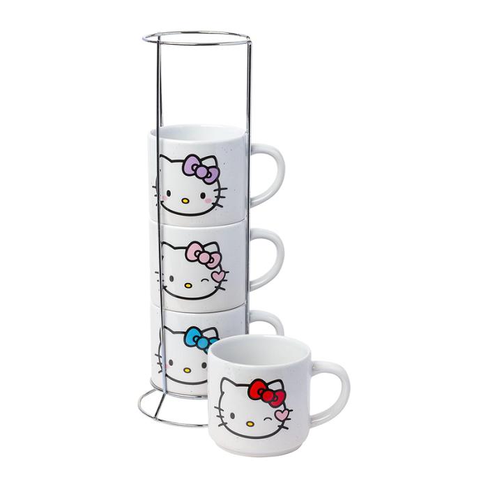 White Hello Kitty Hello Kitty Winking Hearts 5-Piece Ceramic Mug Stack | CA_HK48382