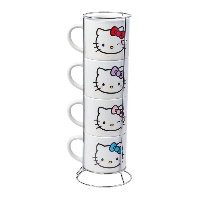 White Hello Kitty Hello Kitty Winking Hearts 5-Piece Ceramic Mug Stack | CA_HK48382