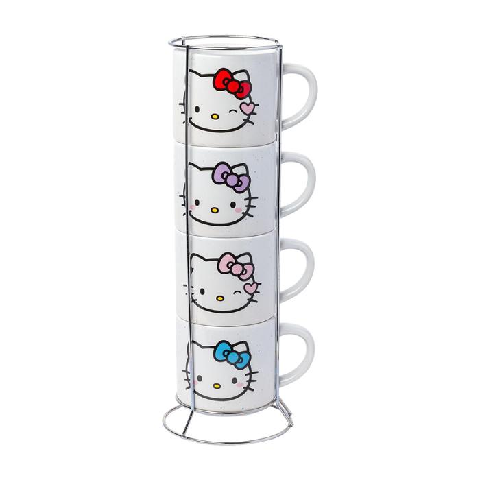 White Hello Kitty Hello Kitty Winking Hearts 5-Piece Ceramic Mug Stack | CA_HK48382