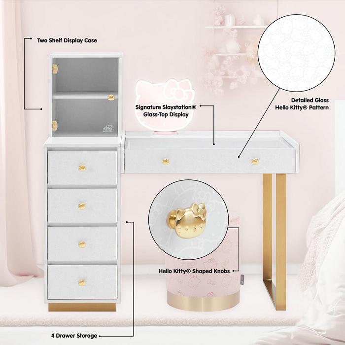 White Hello Kitty Hello Kitty x Impressions Vanity SlayStation Duet Vanity Desk | CA_HK62623