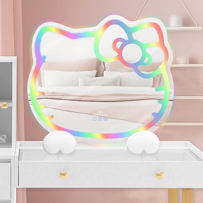 White Hello Kitty Hello Kitty x Impressions Vanity RGB Wall Mirror 2.0 W/ Bluetooth Speakers and Specialty Base | CA_HK93450