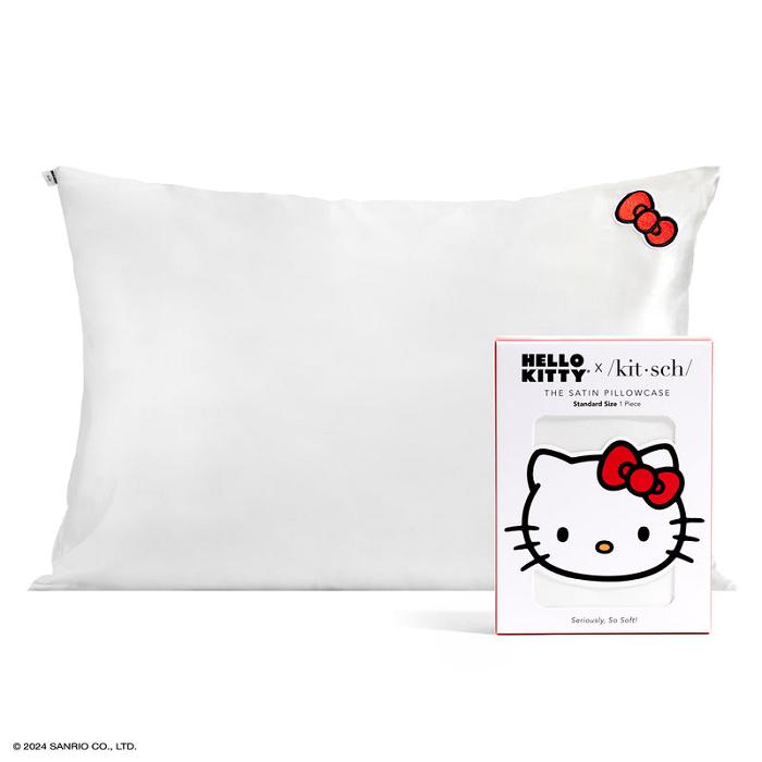 White Hello Kitty Hello Kitty x Kitsch Bow Pillowcase (Solid Ivory) | CA_HK42029