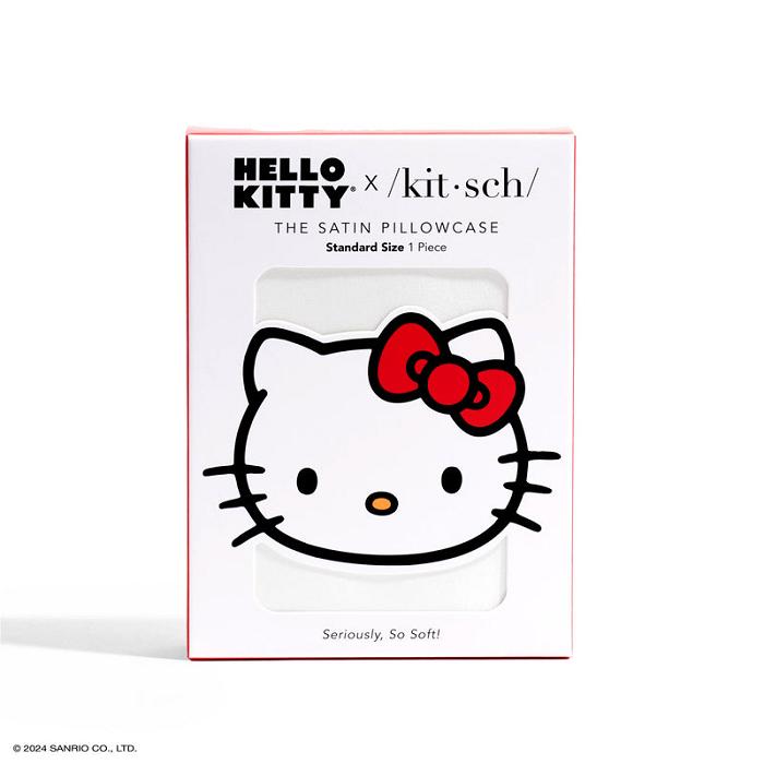 White Hello Kitty Hello Kitty x Kitsch Bow Pillowcase (Solid Ivory) | CA_HK42029