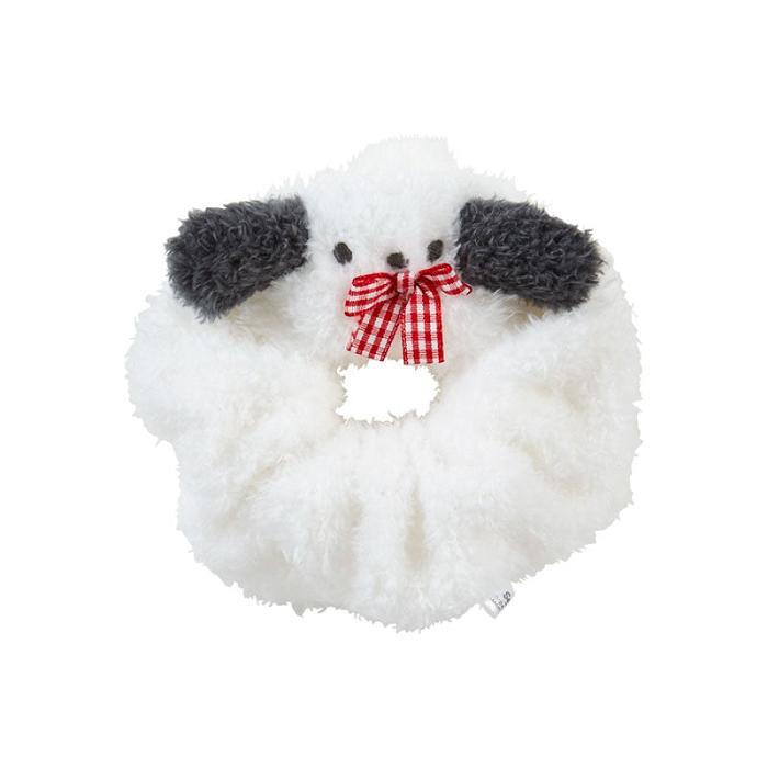 White Hello Kitty Pochacco Cozy Plush Scrunchie (Gingham Bow) | CA_HK84292