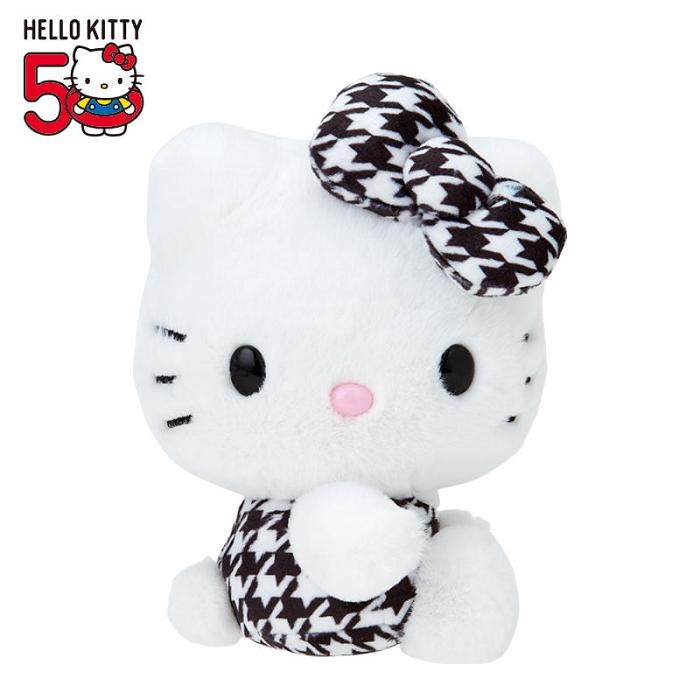 White / Black Hello Kitty Hello Kitty 50th Anniv. Plush Mascot (Black Houndstooth) | CA_HK96311