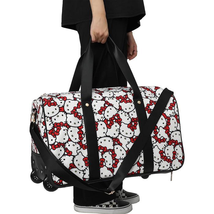 White / Black Hello Kitty Hello Kitty All-Over Print Rolling Duffle Bag | CA_HK65301