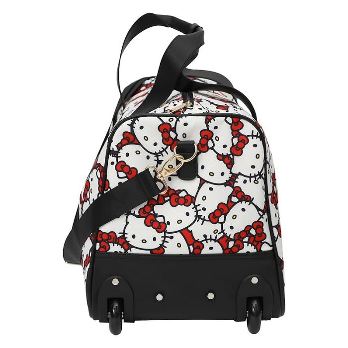 White / Black Hello Kitty Hello Kitty All-Over Print Rolling Duffle Bag | CA_HK65301