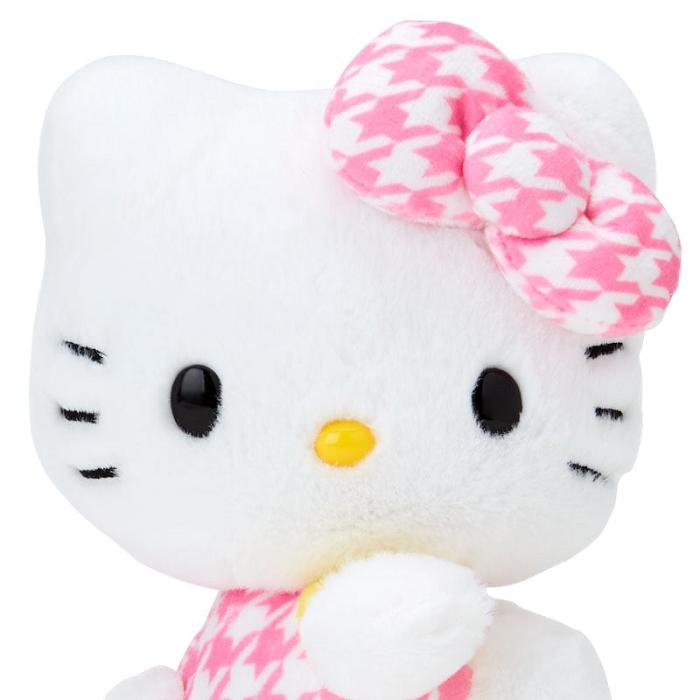 White / Pink Hello Kitty Hello Kitty 50th Anniv. Plush Mascot (Pink Houndstooth) | CA_HK23858