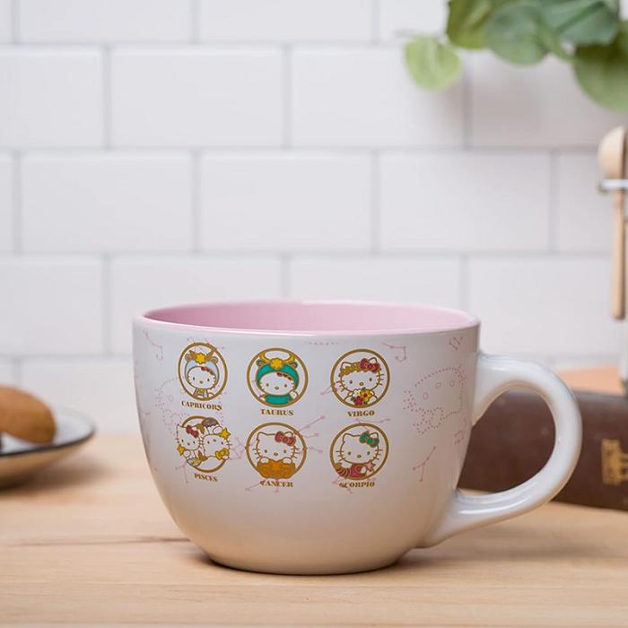 White / Pink Hello Kitty Hello Kitty Zodiac Ceramic Soup Mug | CA_HK70519