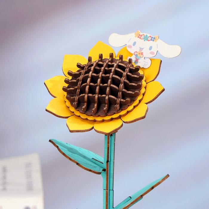 Yellow Hello Kitty Cinnamoroll Sunflower 3D Wooden Puzzle | CA_HK48812