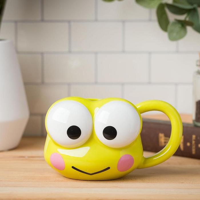 Yellow Hello Kitty Keroppi Face Sculpted Mug | CA_HK94202